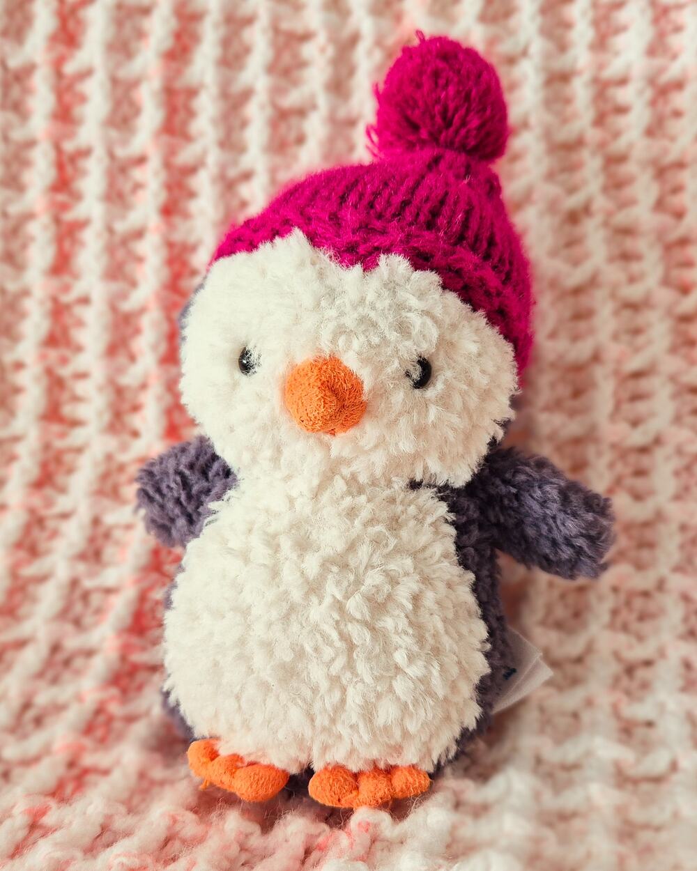 Jellycat Wee Winter Penguin Plush Fuchsia Pink Pom Pom Hat Mini Stuffed Animal